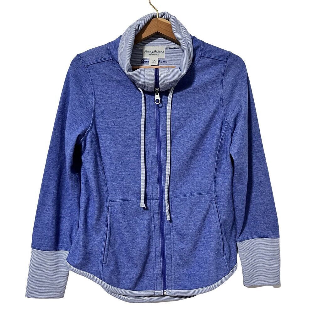 Tommy Bahama Reversible Sun Fade Flipside Full Zip Sweatshirt Size S Island Navy